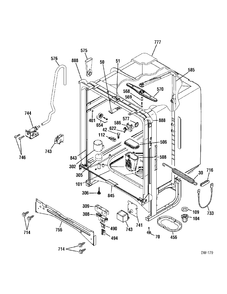 BODY PARTS Diagram and Parts List for 40201-0  General Electric Dishwasher