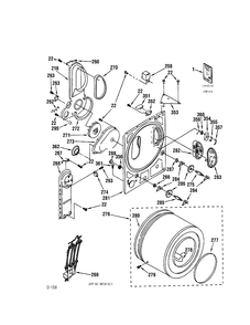 BACK PANEL & DRUM Diagram and Parts List for DSKP233ET0WB  General Electric Dryer