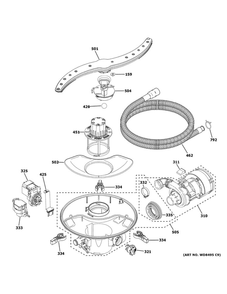 Motor, Sump And Filter Assembly Diagram and Parts List for GDF565SSN2SS  General Electric Dishwasher