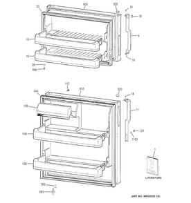 Doors Diagram and Parts List for GTH17DBDDRCC  General Electric Refrigerator