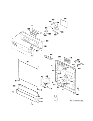 Escutcheon & Door Assembly Diagram and Parts List for GSD3340K55SA  General Electric Dishwasher
