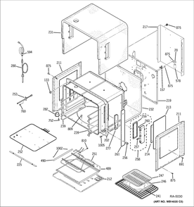 Upper Oven Diagram and Parts List for ZIDS240BASS  General Electric Refrigerator