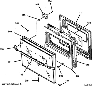 OVEN DOOR Diagram and Parts List for JCKS05WW-1  General Electric Range