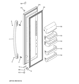 Fresh Food Door Diagram and Parts List for GZS22DGJCFWW  General Electric Refrigerator