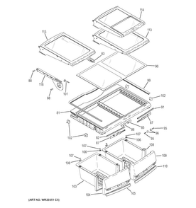 Fresh Food Shelves Diagram and Parts List for PNS20KSHAFSS  General Electric Refrigerator