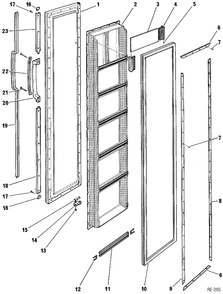 FREEZER DOOR Diagram and Parts List for L19FAM2-1  General Electric Refrigerator