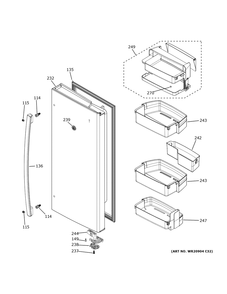 Fresh Food Door - Rh Diagram and Parts List for PWE23KYNIFS  General Electric Refrigerator