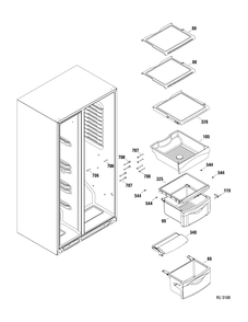 FF SHELVES Diagram and Parts List for GSRS3KLXAFSV  General Electric Refrigerator