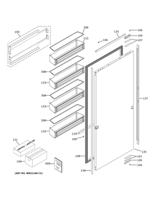 Door Diagram and Parts List for ZIR241NPNCII  General Electric Refrigerator