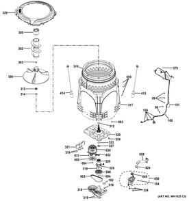 Tub & Motor Diagram and Parts List for GTW460AMJ4WW  General Electric Washer