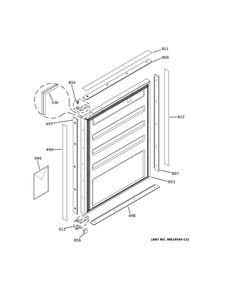 Door Diagram and Parts List for ZIBI240HCII  General Electric Wine and Beverage Cooler