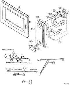 CASE, DOOR & CONTROLS Diagram and Parts List for JE1040WYC  General Electric Microwave