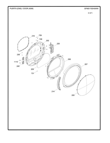 DOOR ASM Diagram and Parts List for GFMS170EH0WW  General Electric Dryer