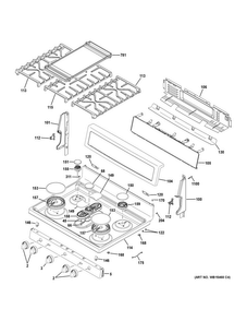 Control Panel & Cooktop Diagram and Parts List for PGB960EEJ1ES  General Electric Range