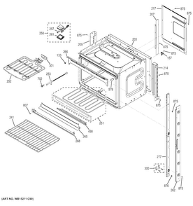 Upper Oven Diagram and Parts List for JT3500EJ1ES  General Electric Wall Oven