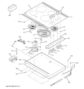 Control Panel & Cooktop Diagram and Parts List for JP3030SJ2SS  General Electric Cooktop