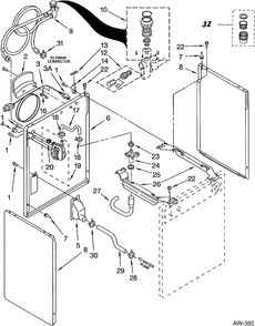 REAR & SIDE PANEL PARTS Diagram and Parts List for WWP2050CSAWH  General Electric Washer