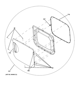 Door Assembly Diagram and Parts List for GTUN275GM2WW  General Electric Washer Dryer Combo