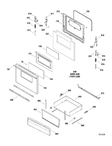 DOOR & DRAWER Diagram and Parts List for MCBS522K2WW  General Electric Range