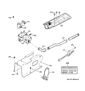 Gas Valve & Burner Assembly Diagram and Parts List for DCCB330GJ2WC  General Electric Dryer
