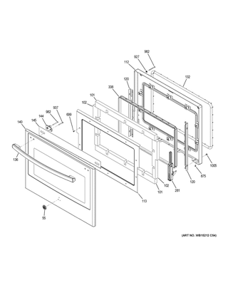 Door Diagram and Parts List for PT9051SL3SS  General Electric Wall Oven