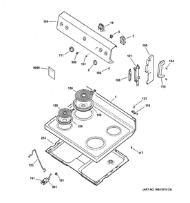Control Panel & Cooktop Diagram and Parts List for RB757BH6WH  Hotpoint Range