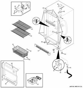 Cabinet Diagram and Parts List for FUF17DHRBWW  General Electric Freezer