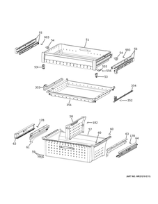 Freezer Shelves Diagram and Parts List for CVE28DM5NDS5  General Electric Refrigerator