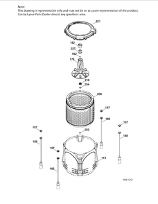 TUB, BASKET & AGITATOR Diagram and Parts List for MTW200BMK0WW  General Electric Washer