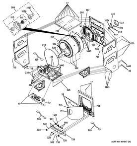 Cabinet Diagram and Parts List for GTUP240EM4WW  General Electric Washer Dryer Combo