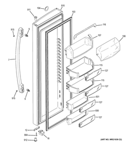 Fresh Food Door Diagram and Parts List for PZS22MMKBHES  General Electric Refrigerator