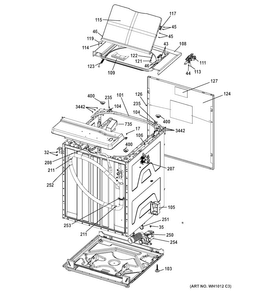 Cabinet Diagram and Parts List for GTUP240EM4WW  General Electric Washer Dryer Combo