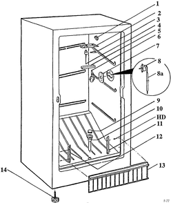 CABINET/CONTROL/SHELVES Diagram and Parts List for FYC17DRW-2  General Electric Freezer