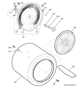 Drum Diagram and Parts List for GTDS560EF4WS  General Electric Dryer