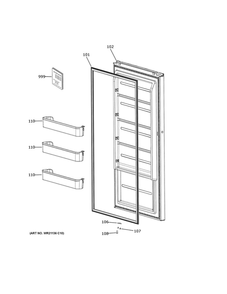Door Diagram and Parts List for FUF14QRRAWW  General Electric Freezer