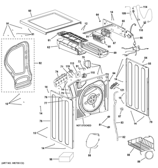 Cabinet & Top Panel Diagram and Parts List for GFT14ESSM1WW  General Electric Dryer