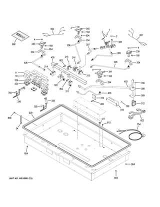 Gas & Burner Parts Diagram and Parts List for CGP95363M1S2  General Electric Cooktop
