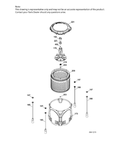 TUB, BASKET & AGITATOR Diagram and Parts List for GTW330BMK0WW  General Electric Washer