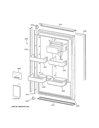 Door Diagram and Parts List for ZIR360NNBLH  General Electric Refrigerator