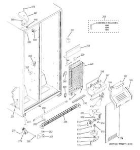 Freezer Section Diagram and Parts List for GSE25ETHBBB  General Electric Refrigerator