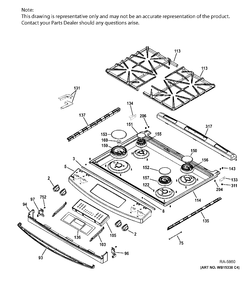 CONTROL PANEL & COOKTOP Diagram and Parts List for JCGS650DEF2BB  General Electric Range