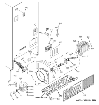 Machine Compartment Diagram and Parts List for XNE25JGKJFBB  General Electric Refrigerator