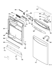 DOOR & ESCUTCHEON Diagram and Parts List for PDW7712J00SS  General Electric Dishwasher