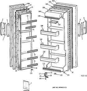 DOOR ASSEMBLY Diagram and Parts List for MSSC20BAX  General Electric Refrigerator