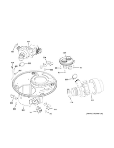 Sump & Motor Mechanism Diagram and Parts List for DDT575SMF7ES  General Electric Dishwasher