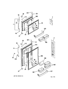 DOORS Diagram and Parts List for 38471PBRDRWW  General Electric Refrigerator