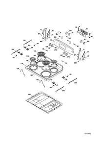 CONTROL PANEL & COOKTOP Diagram and Parts List for JCBS250T3WW  General Electric Range