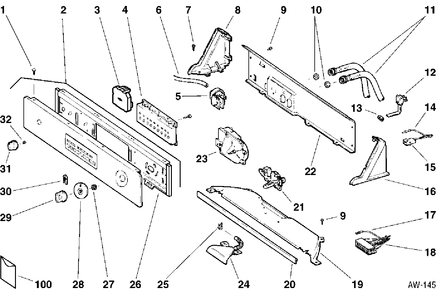CONTROL GROUP Diagram and Parts List for ZPSQ4160T8WW  General Electric Washer