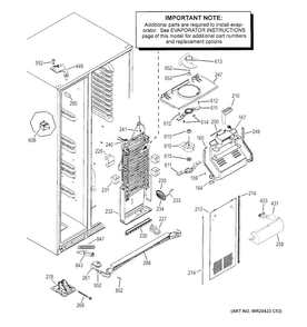Freezer Section Diagram and Parts List for GSS25CGHECWW  General Electric Refrigerator