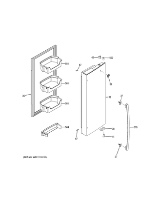 Fresh Food Door - Rh Diagram and Parts List for GFE24JBLAFTS  General Electric Refrigerator